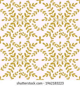 Tile portugal flower seamless pattern. Gold color floral geometric background. Traditional azulejo repeat ornament. Vector monochrome pattern.Abstract vintage print for fabric,packaging, Scrapbook