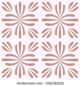 Patrón de flor marrón portugal. Fondo geométrico rosa pastel. Ornamento de repetición de azulejo tradicional. Patrón monocromo del vector. Impresión abstracta vintage para tela, embalaje. Papel de Scrapbook