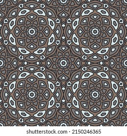 Tile print in gray white blue, vector floral geometric seamless pattern