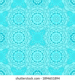 Tile print symmetrical pattern seamless graphic desgin. Abstract mandala ornament. Cute colorful symmetric pattern of doodle lace. Round ornament tile decor. Tablecloth fabric print design.