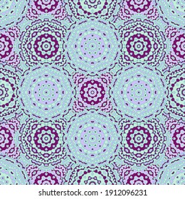 Tile print symmetrical pattern seamless graphic desgin. Pretty mandala ornament. Simple colorful symmetric pattern of doodle lace. Tribal ethnic mandala decor. Bandana shawl print design.