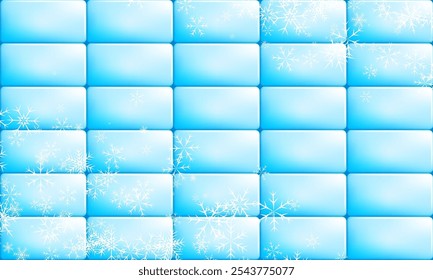 Tile rectangular frost blue colored buttons wall with rounded corners. Cold snow copy space for design of web pages and interface. 3D vector background