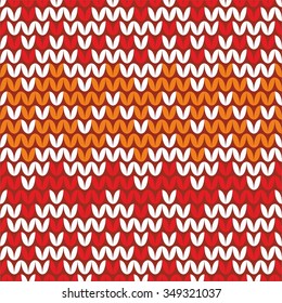 Tile red, orange and white knitting vector pattern or winter background