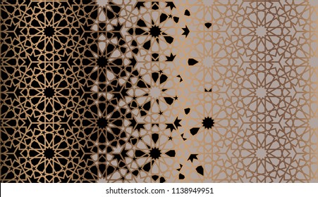 Tile repeating vector border. Geometric halftone pattern with color arabesque disintegration