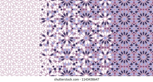 Tile repeating vector border. Geometric halftone pattern with color arabesque disintegration