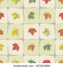 The tile repeats with maple leaves. Seamless pattern background. Autumn design vector illustration.
