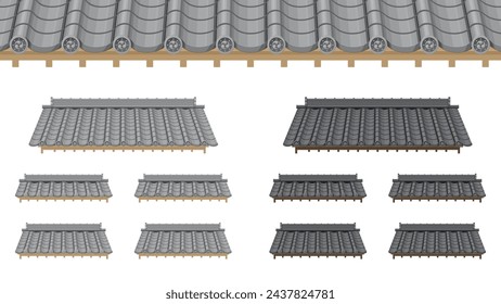 Ziegeldach-Vektor-Illustrationssatz_japanisches Stilmaterial