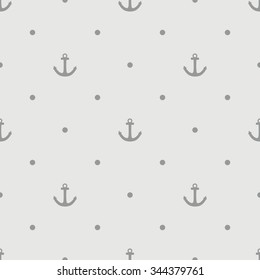 Tile sailor vector pattern with anchor and polka dots on pastel grey background