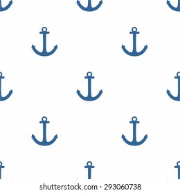 Tile sailor vector pattern with blue anchor on white background