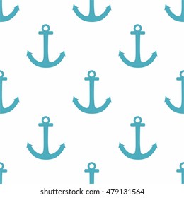 Tile sailor vector pattern with blue anchor on white background