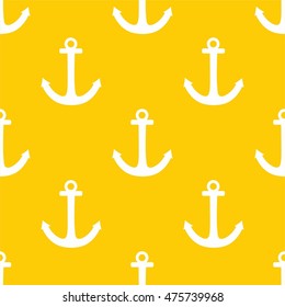 Tile sailor vector pattern with white anchor on yellow background