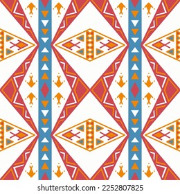 Tile seamless pattern design. With blue and red motifs. Vector illustration. 