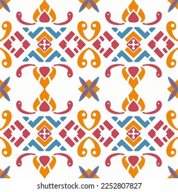 Tile seamless pattern design. With blue and red motifs. Vector illustration. 