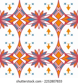 Tile seamless pattern design. With blue and red motifs. Vector illustration. 