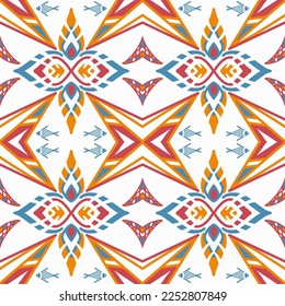 Tile seamless pattern design. With blue and red motifs. Vector illustration. 