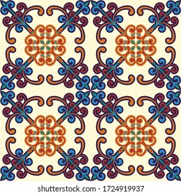 Tile seamless pattern design. With colourful motifs background.