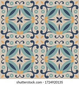 Tile seamless pattern design. With colourful motifs background.