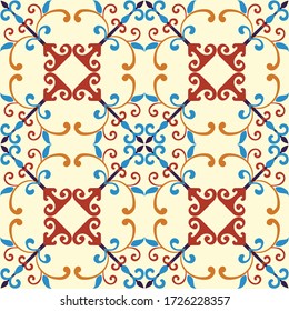 Tile seamless pattern design. With colourful motifs background.
