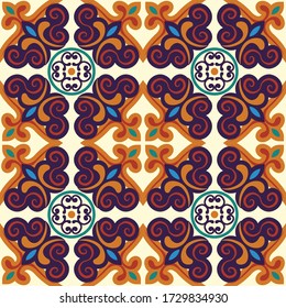 Tile seamless pattern design. With colourful motifs background.