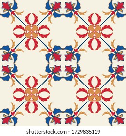 Tile seamless pattern design. With colourful motifs background.