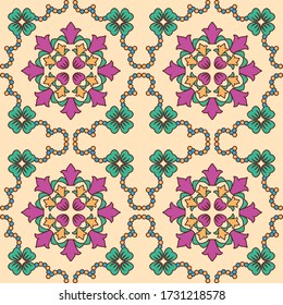 Tile seamless pattern design. With colourful motifs background.