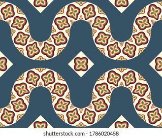 Tile seamless pattern design. With colourful motifs background.