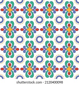Tile seamless pattern design. With colourful motifs background.