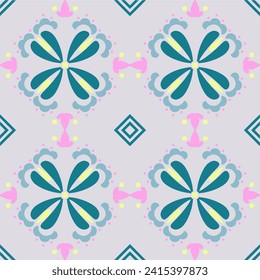 Tile seamless pattern design. With colourful motifs background.