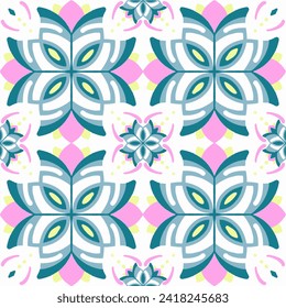 Tile seamless pattern design. With colourful motifs background.