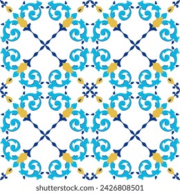 Tile seamless pattern design. With colourful motifs background.