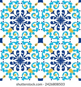 Tile seamless pattern design. With colourful motifs background.