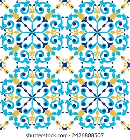 Tile seamless pattern design. With colourful motifs background.