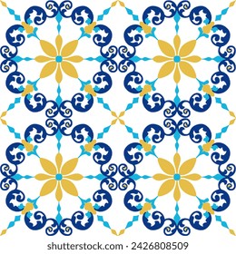 Tile seamless pattern design. With colourful motifs background.