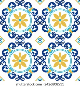 Tile seamless pattern design. With colourful motifs background.