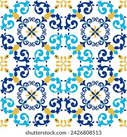 Tile seamless pattern design. With colourful motifs background.