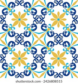 Tile seamless pattern design. With colourful motifs background.