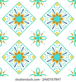 Tile seamless pattern design. With colourful motifs background.