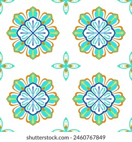 Tile seamless pattern design. With colourful motifs background.