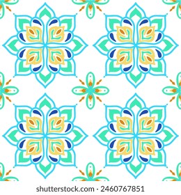 Tile seamless pattern design. With colourful motifs background.