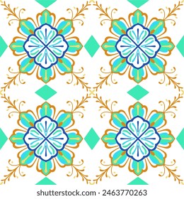 Tile seamless pattern design. With colourful motifs background.