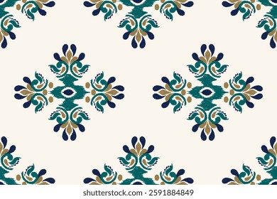 Tile seamless pattern on white background,tile floral seamless pattern,Ikat floral seamless pattern,Aztec style,Spanish motif embroidery.design for texture,fabric,clothing,wrapping paper,decoration.