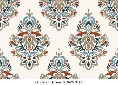 Tile seamless pattern on white background,tile floral seamless pattern,Ikat floral seamless pattern,Aztec style,Spanish motif embroidery.design for texture,fabric,clothing,wrapping paper,decoration.