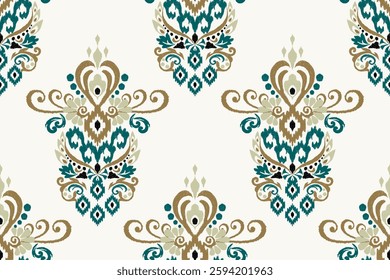 Tile seamless pattern on white background,tile floral seamless pattern,Ikat floral seamless pattern,Aztec style,Spanish motif embroidery.design for texture,fabric,clothing,wrapping paper,decoration