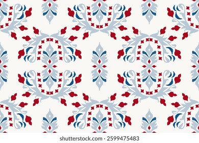 Tile seamless pattern on white background,tile floral seamless pattern,Ikat floral seamless pattern,Aztec style,Spanish motif embroidery.design for texture,fabric,clothing,wrapping paper,decoration.