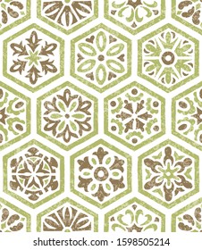 Tile seamless pattern. Patchwork style ornament. Grunge texture, vintage background. Print for textiles, wrappers. Vector illustration.