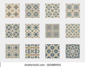 Tile seamless pattern set design. With colourful motifs background.