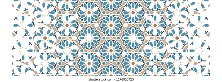 Tile seamless vector pattern. Geometric halftone pattern with color arabesque disintegration or breaking