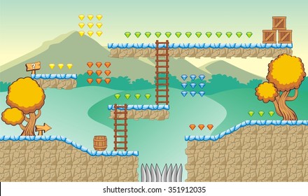 Tile set Platform for Game, Seamless vector pattern for games design, illustrator vector flat style with background