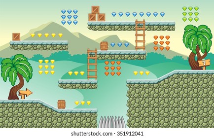 Tile set Platform for Game, Seamless vector pattern for games design, illustrator vector flat style with background