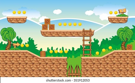 Tile set Platform for Game, Seamless vector pattern for games design, illustrator vector flat style with background